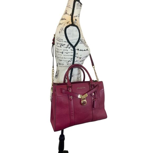 MICHAEL KORS NOUVEAU LARGE SATCHEL BAG PADLOCK KEY CROSSBODY BERRY VERSATILE - Picture 9 of 16